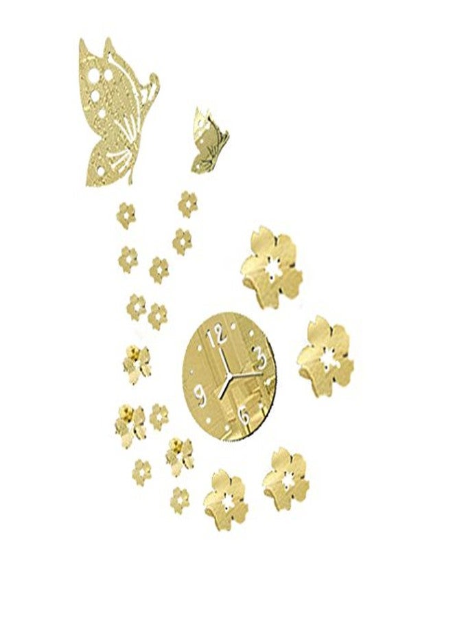 Futaba 3D Flower and Butterfly Wall Art Sticker Clock - Gold - Image 4
